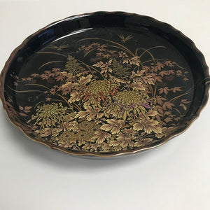 Toyo Golden Kiku Japan Black Ceramic Plate 7" Dragonflies Mums