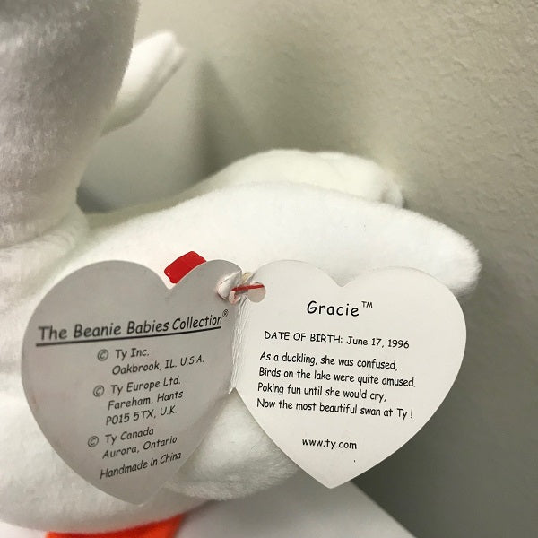 Ty Beanie Baby Gracie Swan 1996 White Plush Bird with Tag