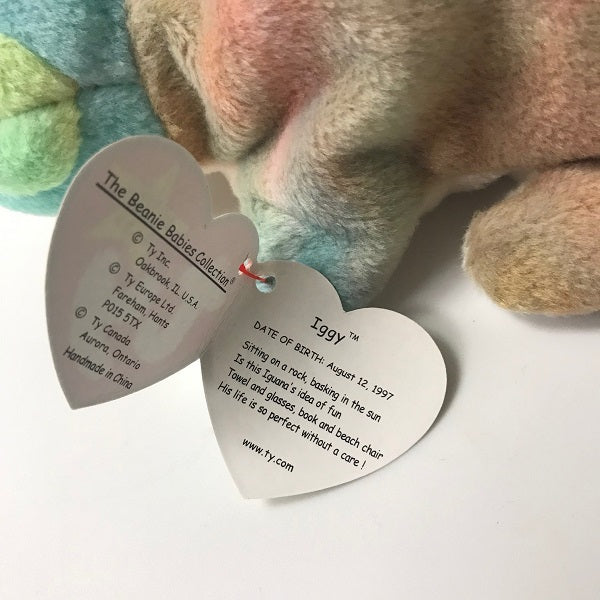 Ty Beanie Baby Iggy the Iguana Tie Dye No Tongue hang tag