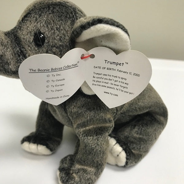 Ty Beanie Baby Trumpet Elephant 2000 Grey Plush with Tag