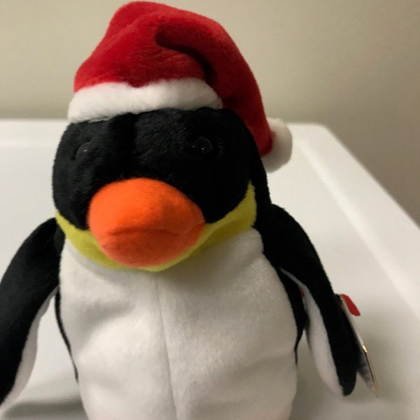 Ty Beanie Baby Zero the Penguin with Santa Hat 1998