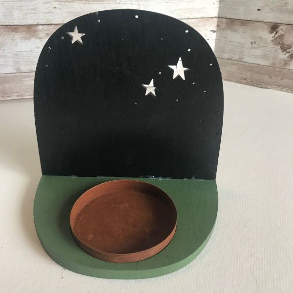 Under the Stars Camper Tealight Holder – Wooden & Metal Candle Display