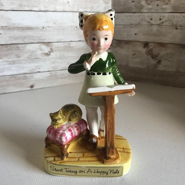 Vintage American Greetings Ceramic Girl & Cat Figurine