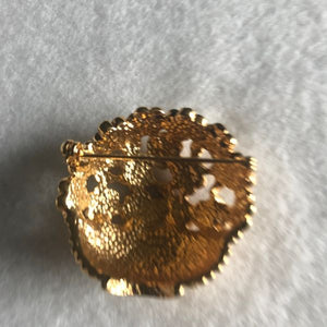 Vintage Anne Klein AK Gold Tone Flower Basket Brooch Colorful Rhinestones