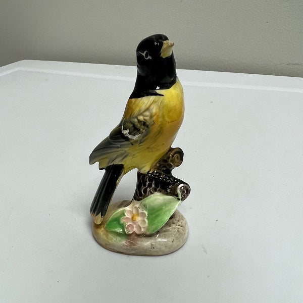 Vintage Bird Figurine Oriole Bird Black and Yellow 3.5 inch Porcelain Japan