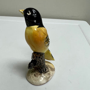 Vintage Bird Figurine Oriole Bird Black and Yellow 3.5 inch Porcelain Japan