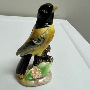 Vintage Bird Figurine Oriole Bird Black and Yellow 3.5 inch Porcelain Japan