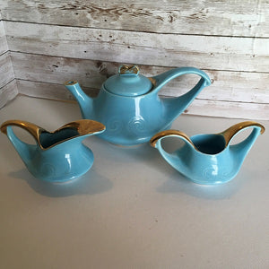 Vintage Blue and Gold Aladdin Style 3 Piece Teapot Set