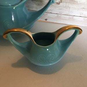 Vintage Blue and Gold Aladdin Style 3 Piece Teapot Set