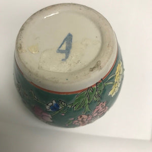 Vintage Botanical Flower Pot Small Asian Floral Design Round Planter