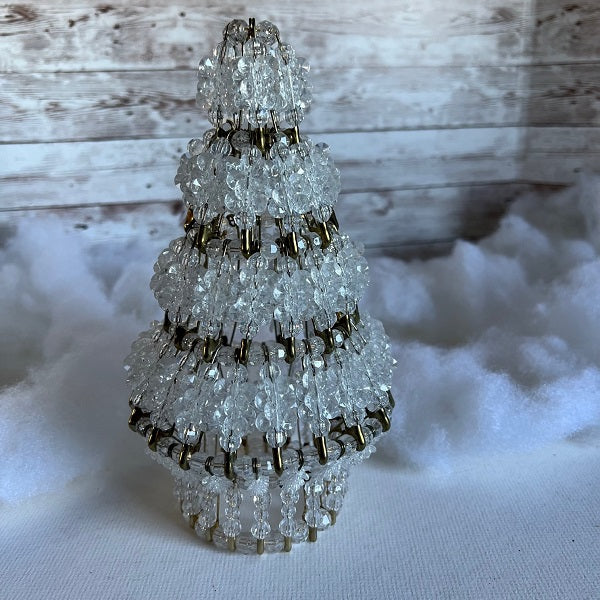Vintage Christmas Tree Clear Beads Gold Safety Pin Tree Topper Decor