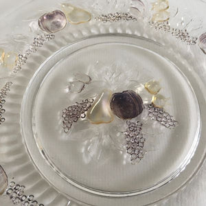 Vintage Clear Glass Plate With Embossed Grapes Fruit Leaves Harvest Design