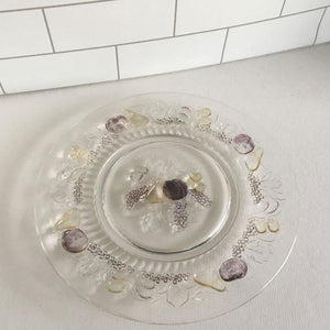 Vintage Clear Glass Plate With Embossed Grapes Fruit Leaves Harvest Design