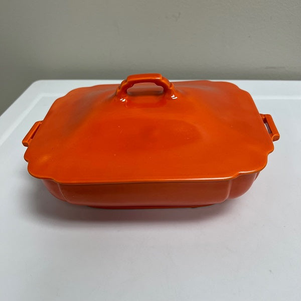 Vintage Covered Serving Dish Orange Casserole Dish with Lid