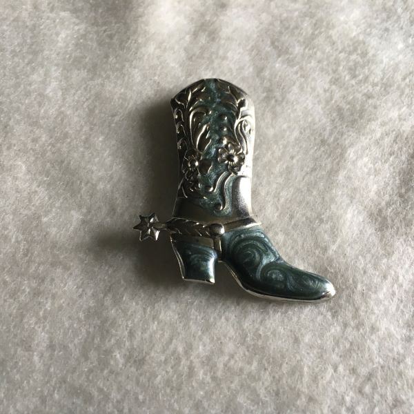 Vintage Cowboy Boot with Spur Silver Tone Brooch