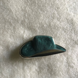 Vintage Cowboy Hat Brooch Green Blue Cowboy Hat Pin