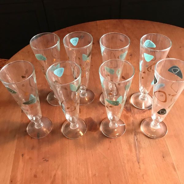 Vintage Federal Amoeba Boomerang Turquoise Pilsner Glasses Set Of 8
