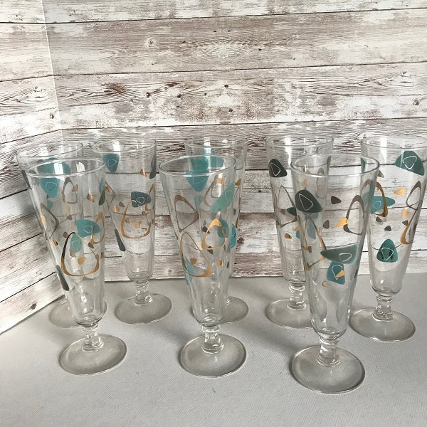 Vintage Federal Amoeba Boomerang Turquoise Pilsner Glasses Set Of 8