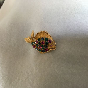 Vintage Fish Brooch Gold Tone With Colorful Rhinestones
