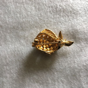 Vintage Fish Brooch Gold Tone With Colorful Rhinestones