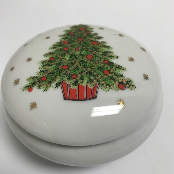 Vintage George Good Christmas Tree Porcelain Trinket Jewelry Box Japan