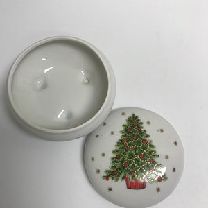 Vintage George Good Christmas Tree Porcelain Trinket Jewelry Box Japan