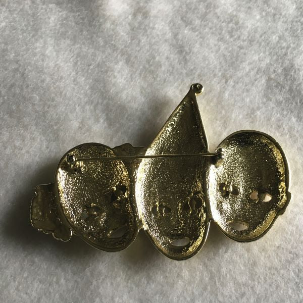 Vintage Gold Tone Trio Clown Brooch Three Clowns Circus Brooch