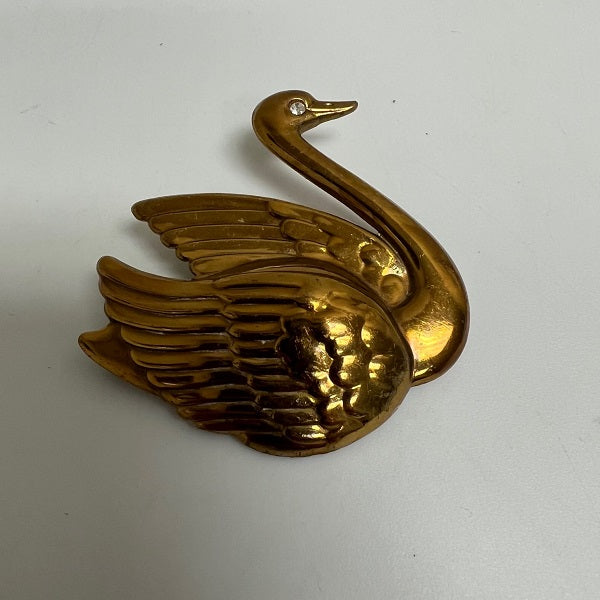 Vintage Gold Toned Metal Swan Brooch 2 inch