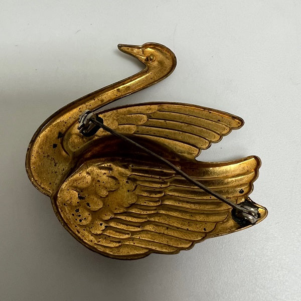 Vintage Gold Toned Metal Swan Brooch 2 inch