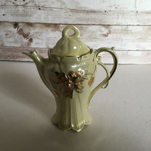 Vintage Miniature Porcelain Teapot Yellow With Gold Tone Accents