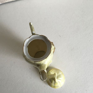 Vintage Miniature Porcelain Teapot Yellow With Gold Tone Accents