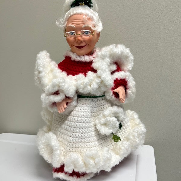 Vintage Mrs. Claus Doll with Handmade Crochet Dress