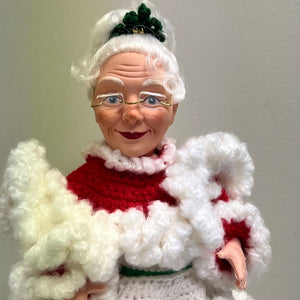 Vintage Mrs. Claus Doll with Handmade Crochet Dress