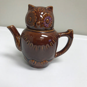 Vintage Owl Teapot Brown High Gloss Collectible Teapot Made In Taiwan