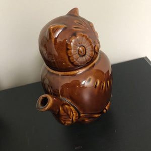 Vintage Owl Teapot Brown High Gloss Collectible Teapot Made In Taiwan