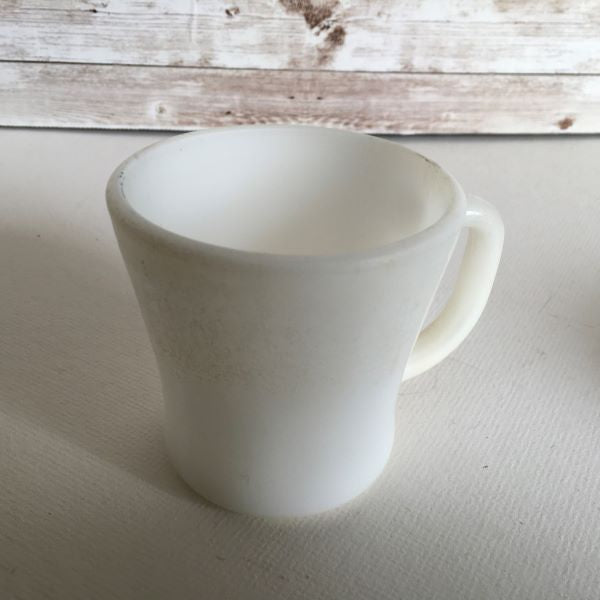 Vintage Red Textured White Milk Glass Coffee Mug Cup SET of 2