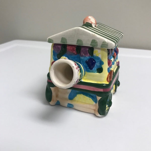Vintage Porcelain Garden Cart Teapot Houston Foods Colorful Tea Pot