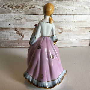 Vintage Porcelain Woman Figurine In Pink Dress Gold Tone Accents