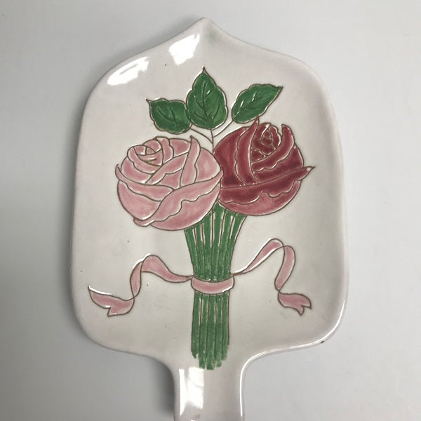 Vintage Pottery Made In Italy Spoon Rest Flower Design