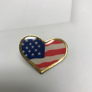 Vintage Red White & Blue American Flag Heart Shaped Patriotic Pin