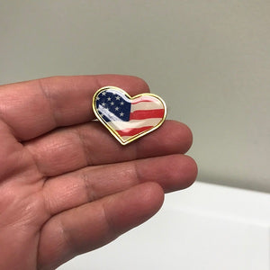 Vintage Red White & Blue American Flag Heart Shaped Patriotic Pin