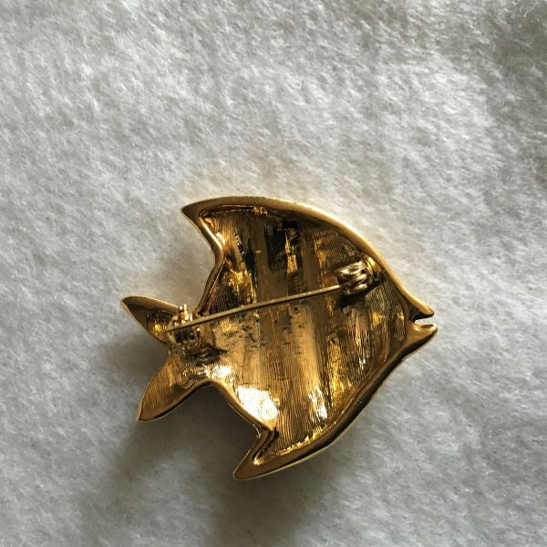 Vintage Retro Fish Brooch Gold Tone With Clear Rhinestones