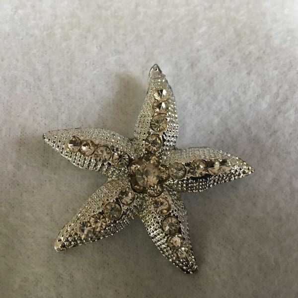 Vintage Silver Tone Starfish Brooch with Clear Rhinestones