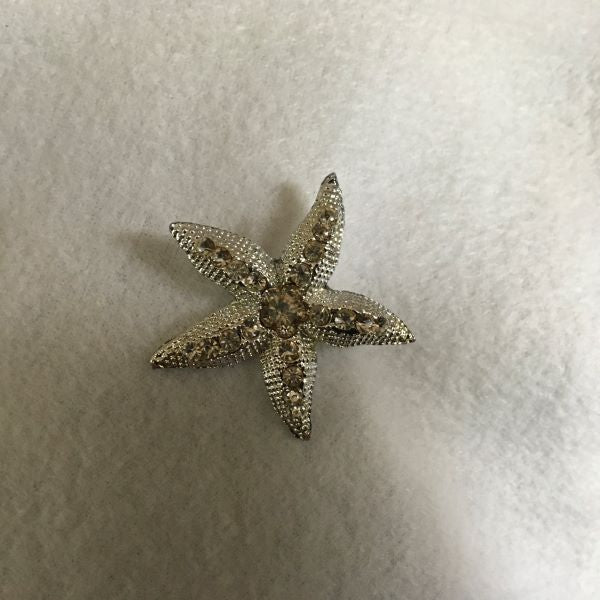 Vintage Silver Tone Starfish Brooch with Clear Rhinestones