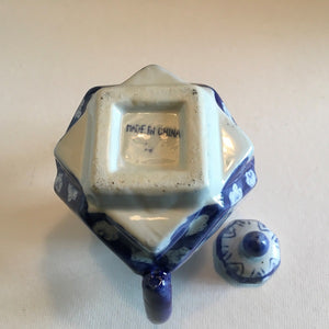 Vintage Squared Diamond Teapot Cobalt Blue And White Pattern