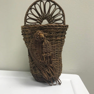 Vintage Wicker Wall Pocket Basket with Bird
