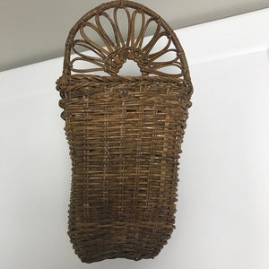 Vintage Wicker Wall Pocket Basket with Bird