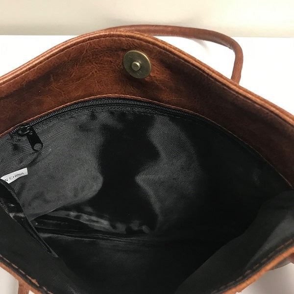 Women's Small Brown Leather Handbag Shoulder Strap Purse