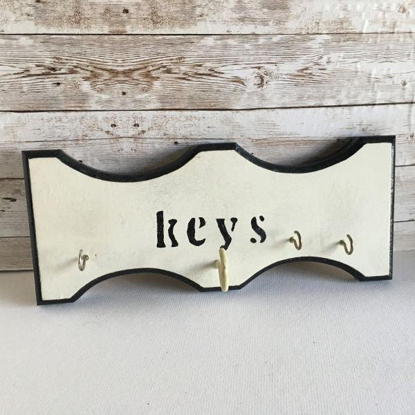 Wooden Key Holder With Hooks Black And White Wall Hanger