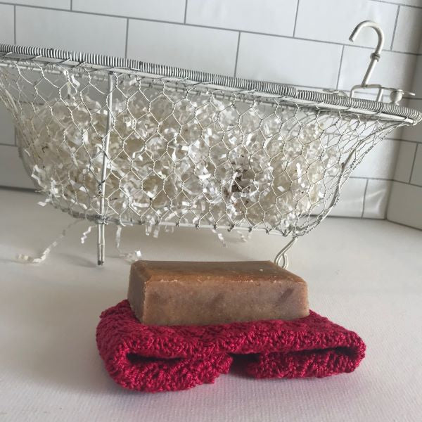 Red Handmade Crocheted Cotton Washcloth